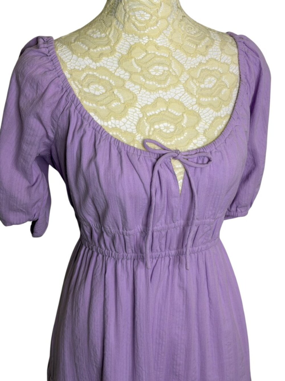 Billabong Lilac Lover Maxi Dress Fit Flair Puff Sleeve Tiered Purple M - Picture 2 of 11
